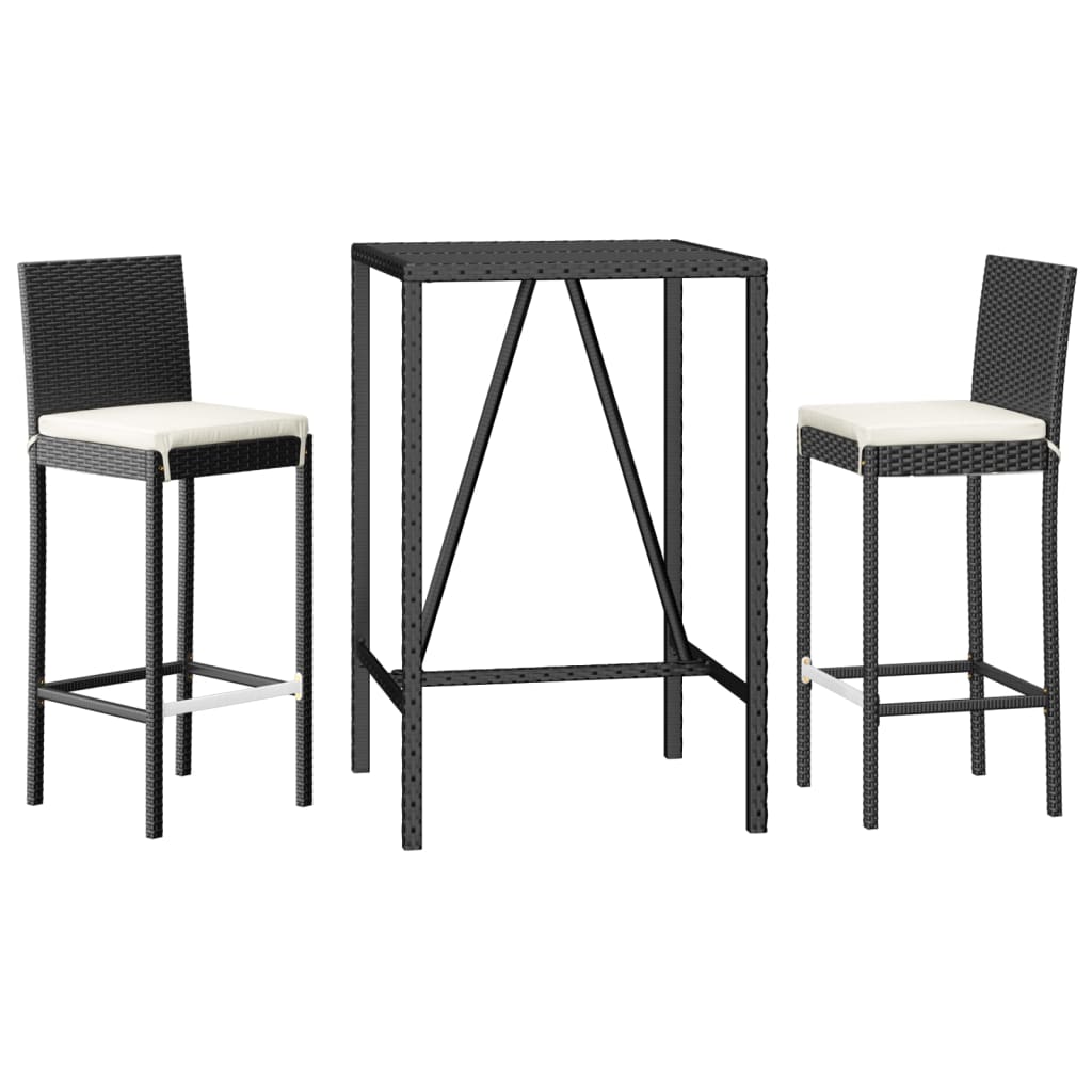 Set Bar da Giardino 3 pz con Cuscini in Polyrattan Nero | homemem39
