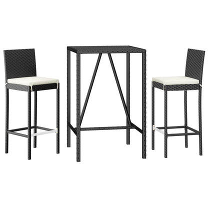 Set Bar da Giardino 3 pz con Cuscini in Polyrattan Nero | homemem39
