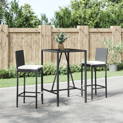 Set Bar da Giardino 3 pz con Cuscini in Polyrattan Nero | homemem39