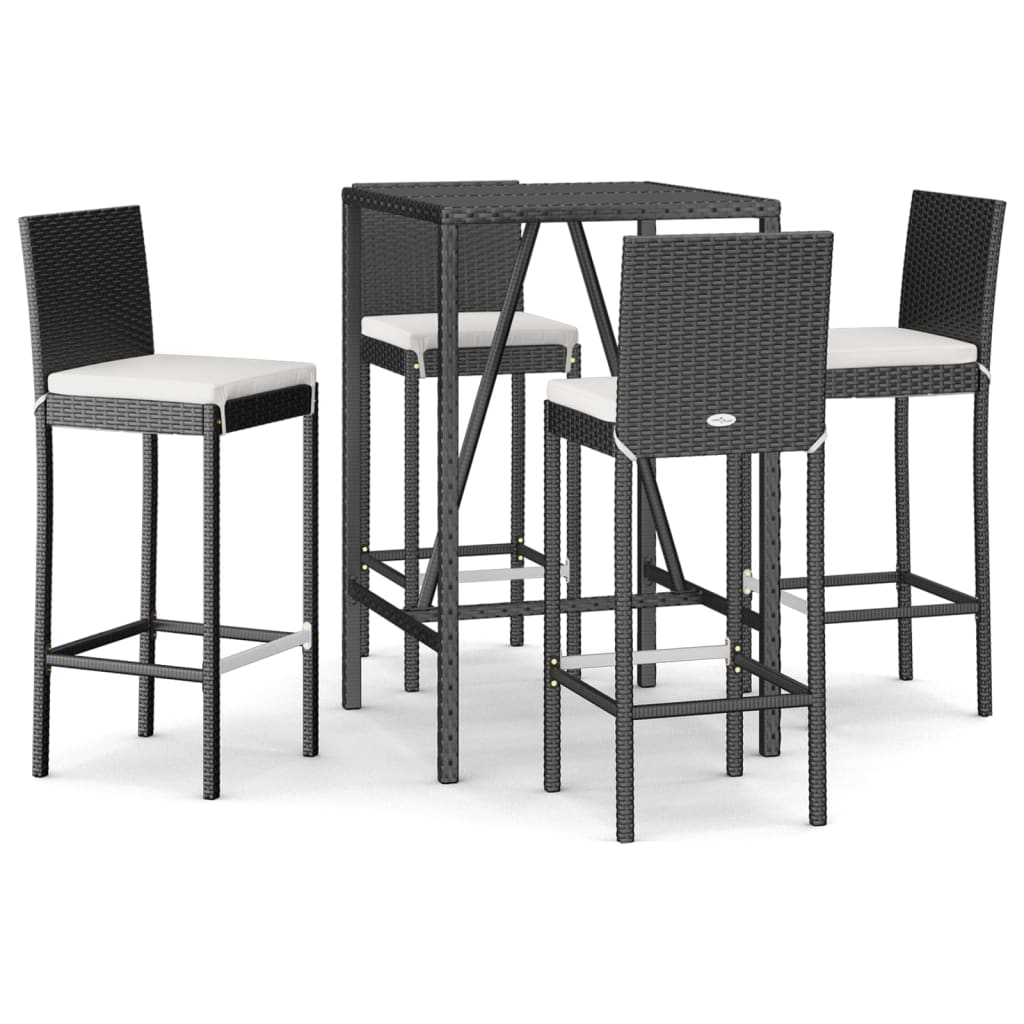 Set Bar da Giardino 5 pz con Cuscini in Polyrattan Nero | homemem39
