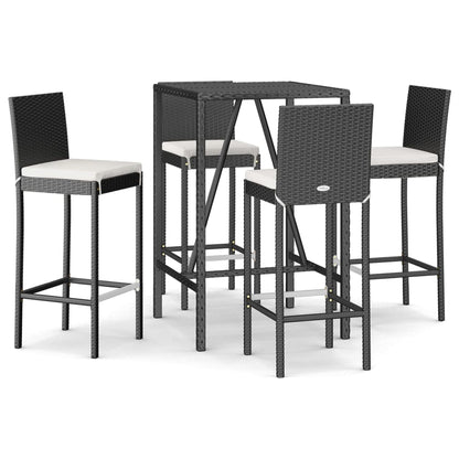 Set Bar da Giardino 5 pz con Cuscini in Polyrattan Nero | homemem39