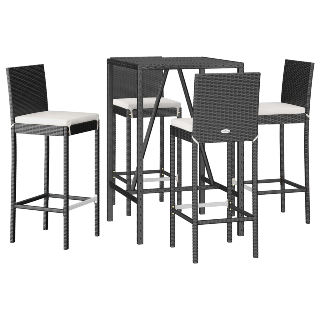 Set Bar da Giardino 5 pz con Cuscini in Polyrattan Nero | homemem39