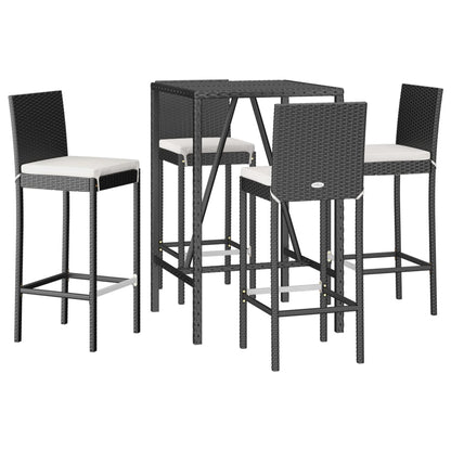 Set Bar da Giardino 5 pz con Cuscini in Polyrattan Nero | homemem39