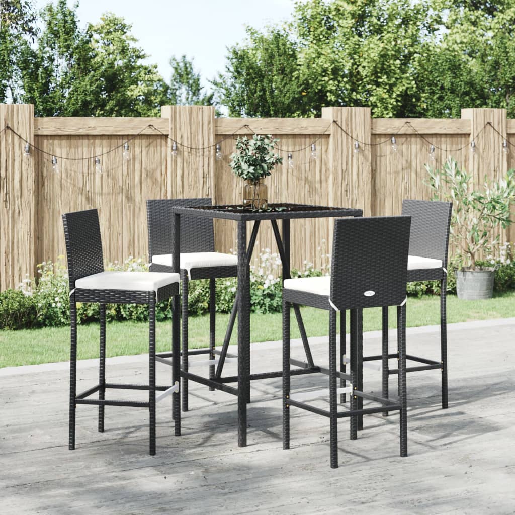 Set Bar da Giardino 5 pz con Cuscini in Polyrattan Nero | homemem39
