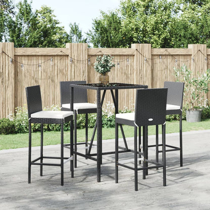 Set Bar da Giardino 5 pz con Cuscini in Polyrattan Nero | homemem39
