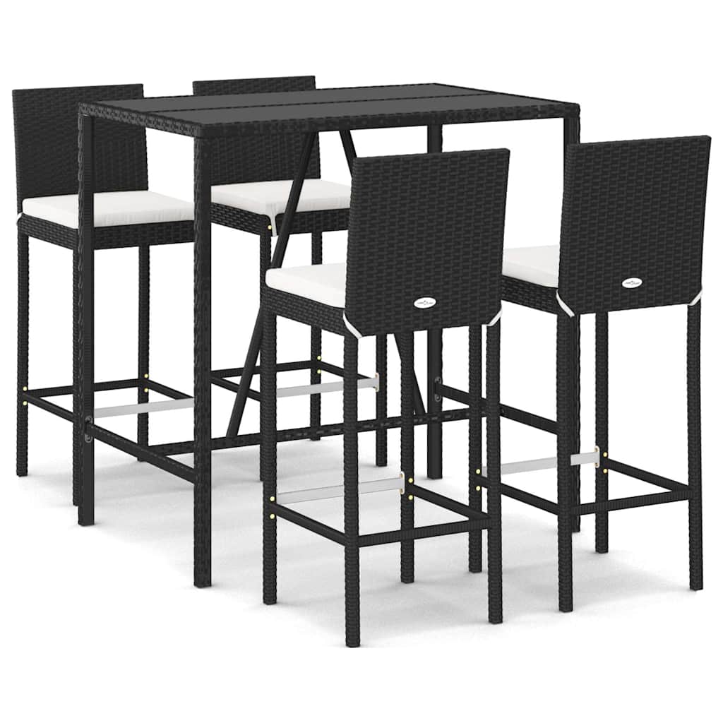 Set Bar da Giardino 5 pz con Cuscini in Polyrattan Nero | homemem39