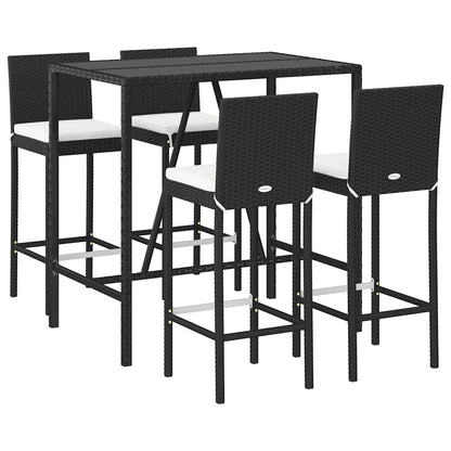 Set Bar da Giardino 5 pz con Cuscini in Polyrattan Nero | homemem39
