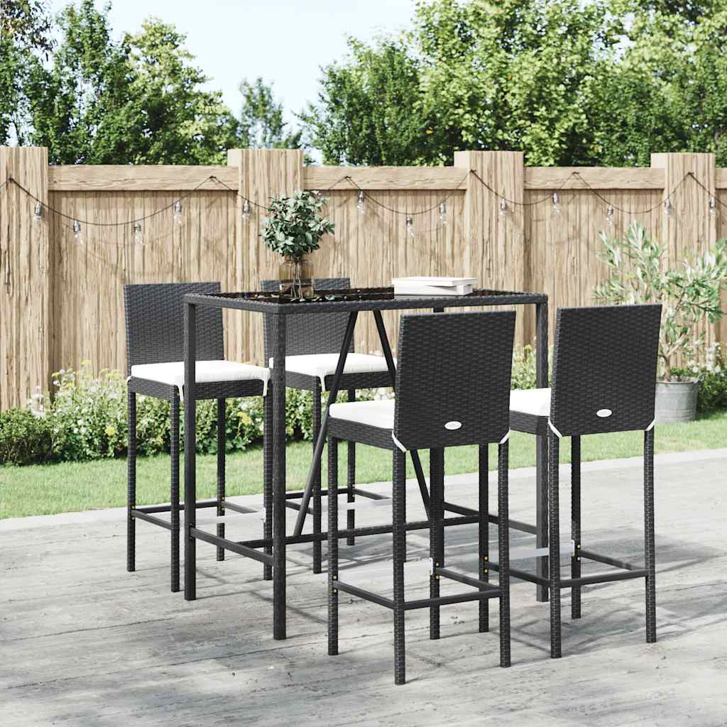 Set Bar da Giardino 5 pz con Cuscini in Polyrattan Nero | homemem39