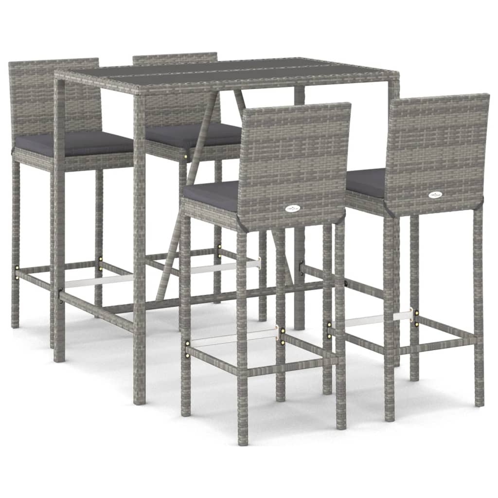 Set Bar da Giardino 5 pz con Cuscini in Polyrattan Grigio | homemem39