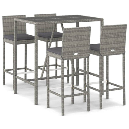 Set Bar da Giardino 5 pz con Cuscini in Polyrattan Grigio | homemem39
