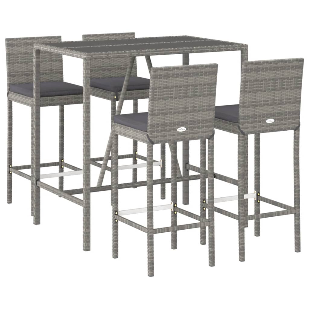 Set Bar da Giardino 5 pz con Cuscini in Polyrattan Grigio | homemem39