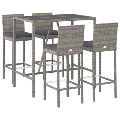 Set Bar da Giardino 5 pz con Cuscini in Polyrattan Grigio | homemem39