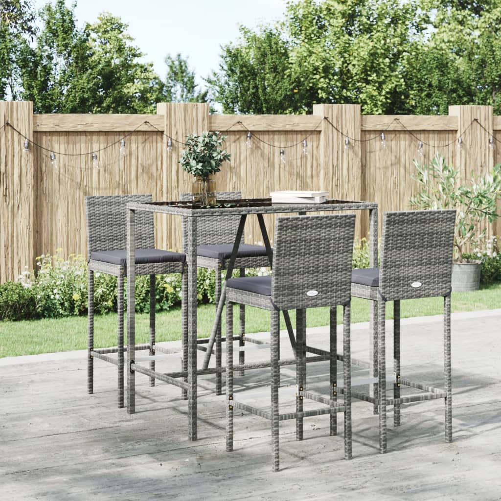 Set Bar da Giardino 5 pz con Cuscini in Polyrattan Grigio | homemem39