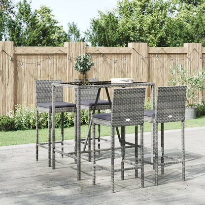 Set Bar da Giardino 5 pz con Cuscini in Polyrattan Grigio | homemem39
