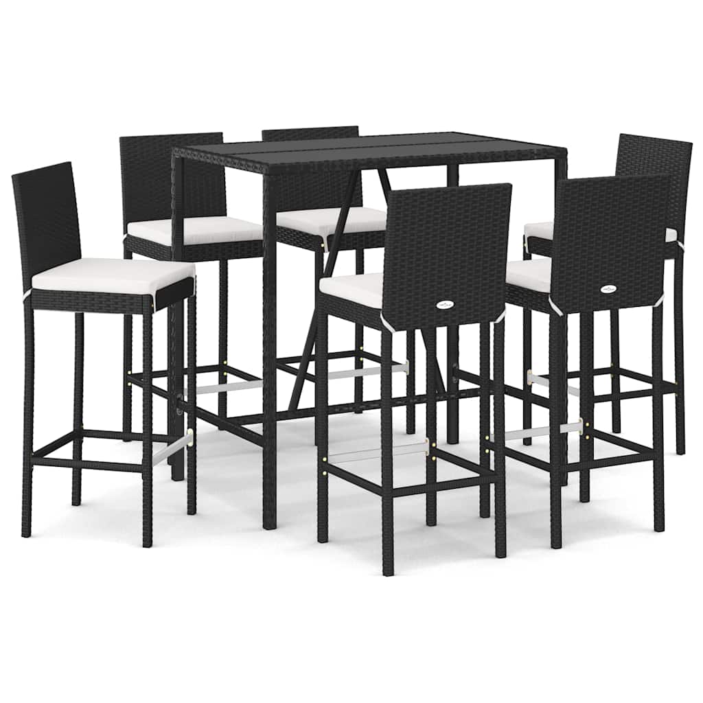 Set Bar da Giardino 7 pz con Cuscini in Polyrattan Nero | homemem39