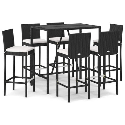 Set Bar da Giardino 7 pz con Cuscini in Polyrattan Nero | homemem39