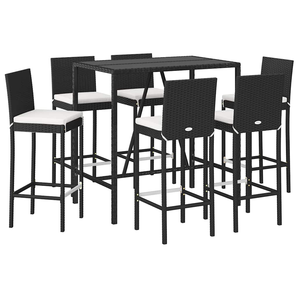 Set Bar da Giardino 7 pz con Cuscini in Polyrattan Nero | homemem39
