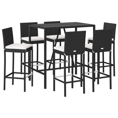 Set Bar da Giardino 7 pz con Cuscini in Polyrattan Nero | homemem39