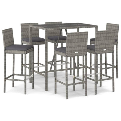 Set Bar da Giardino 7 pz con Cuscini in Polyrattan Grigio | homemem39