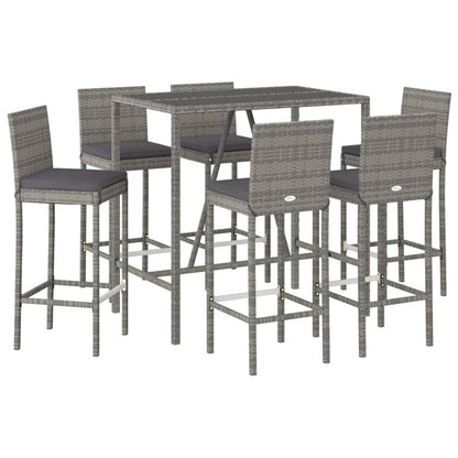 Set Bar da Giardino 7 pz con Cuscini in Polyrattan Grigio | homemem39