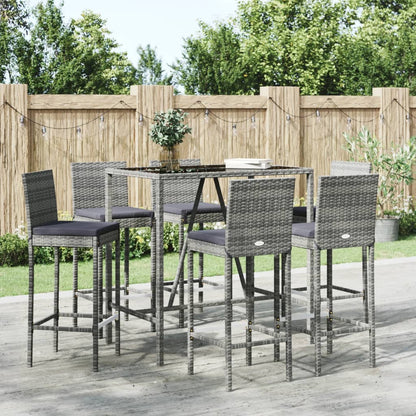 Set Bar da Giardino 7 pz con Cuscini in Polyrattan Grigio | homemem39
