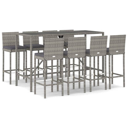 Set Bar da Giardino 9 pz con Cuscini in Polyrattan Grigio | homemem39