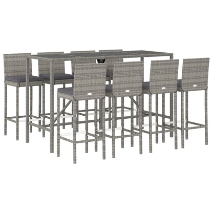 Set Bar da Giardino 9 pz con Cuscini in Polyrattan Grigio | homemem39