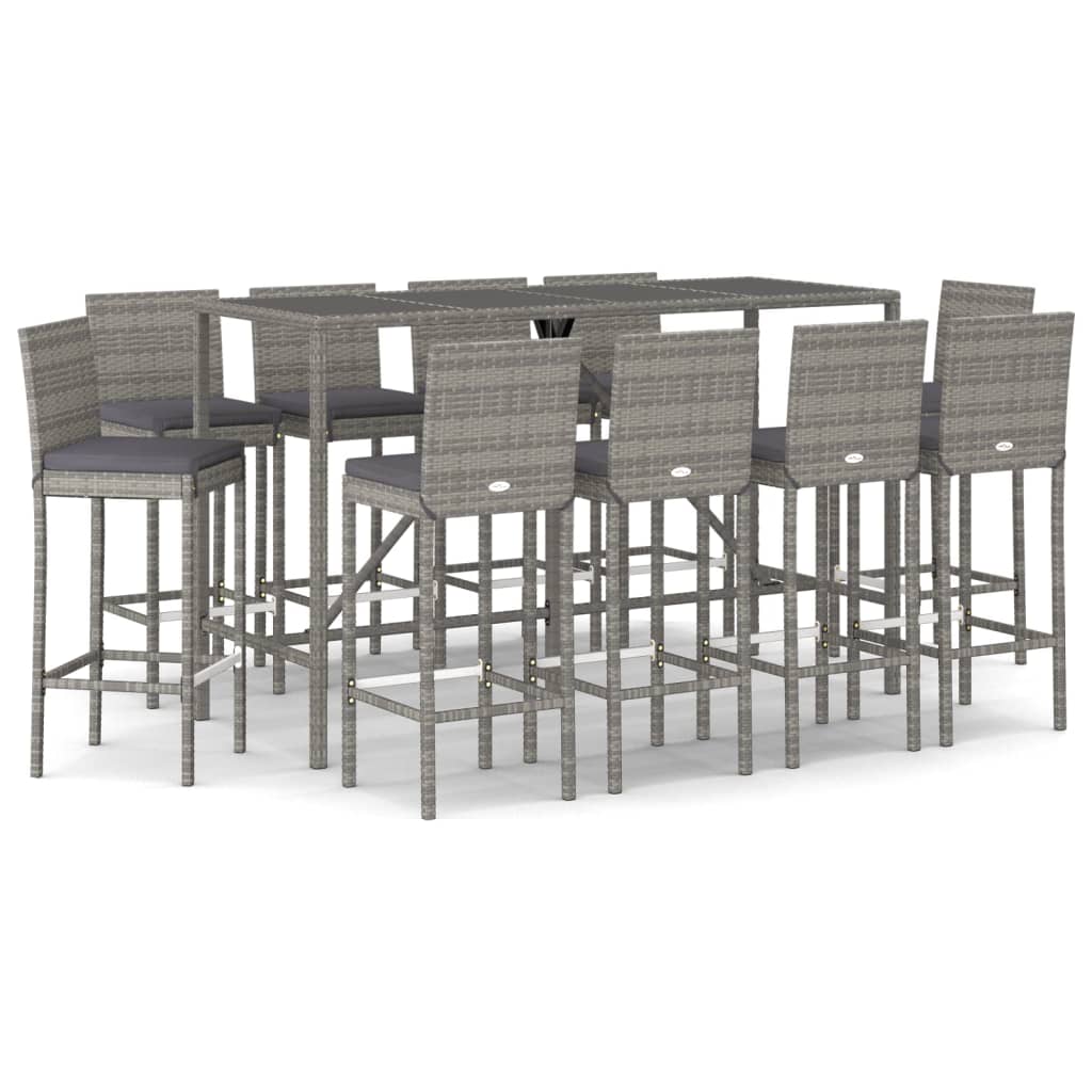 Set Bar da Giardino 11 pz con Cuscini in Polyrattan Grigio | homemem39