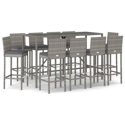Set Bar da Giardino 11 pz con Cuscini in Polyrattan Grigio | homemem39