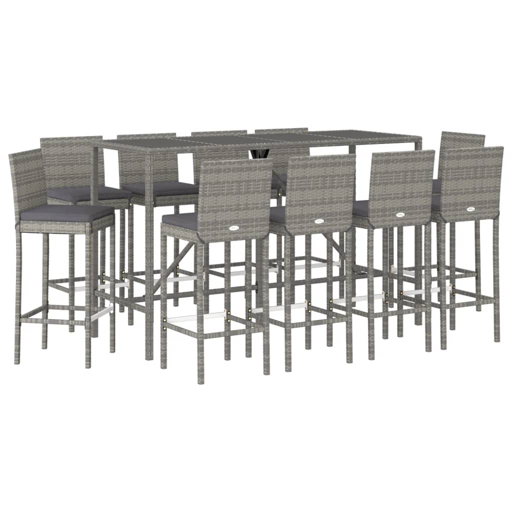 Set Bar da Giardino 11 pz con Cuscini in Polyrattan Grigio | homemem39