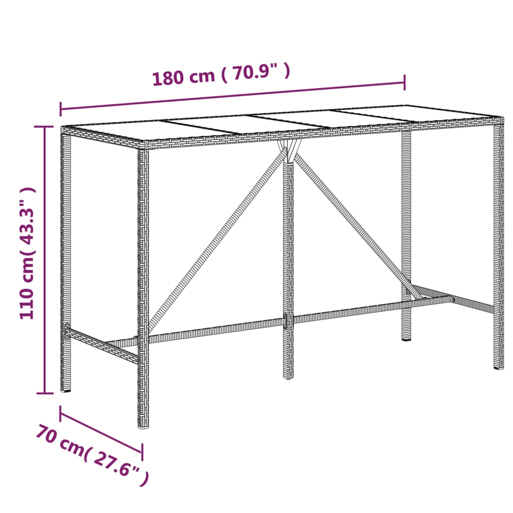 Set Bar da Giardino 11 pz con Cuscini in Polyrattan Grigio | homemem39