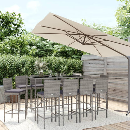 Set Bar da Giardino 11 pz con Cuscini in Polyrattan Grigio | homemem39