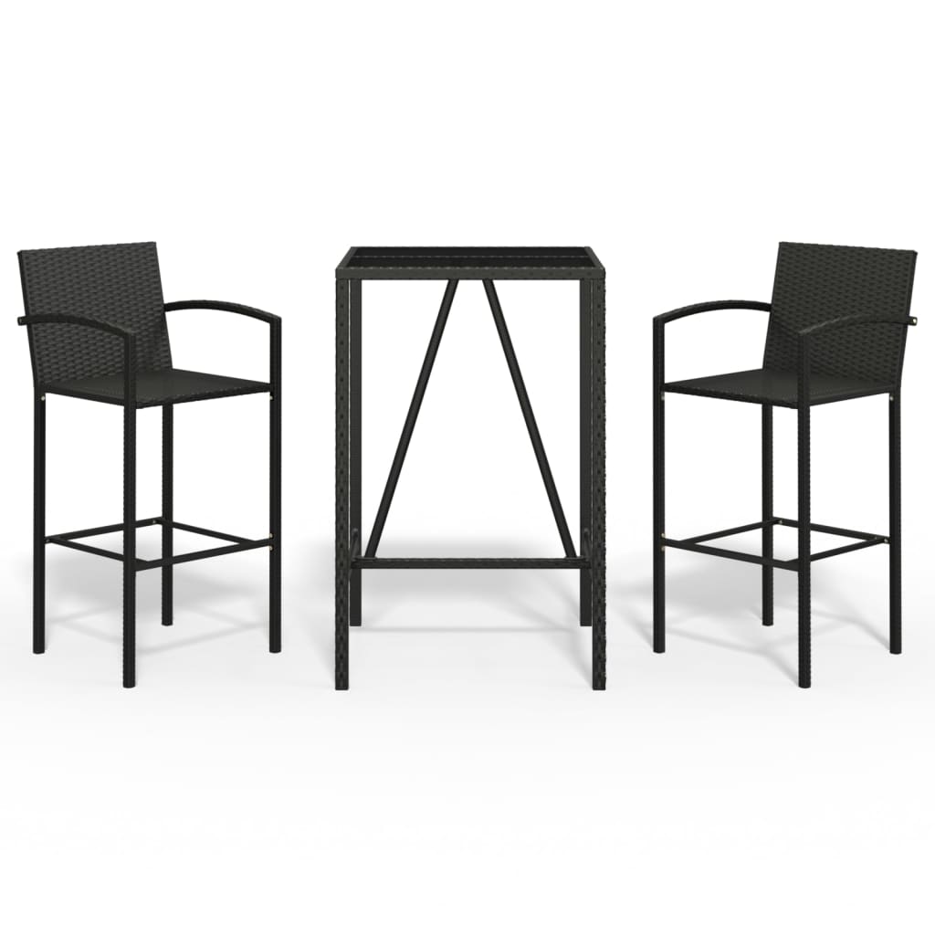 Set Bar da Giardino 3 pz Nero in Polyrattan | homemem39