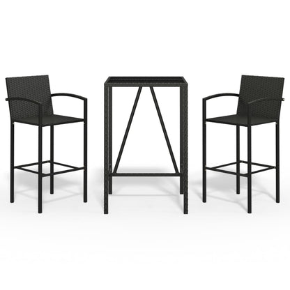 Set Bar da Giardino 3 pz Nero in Polyrattan | homemem39