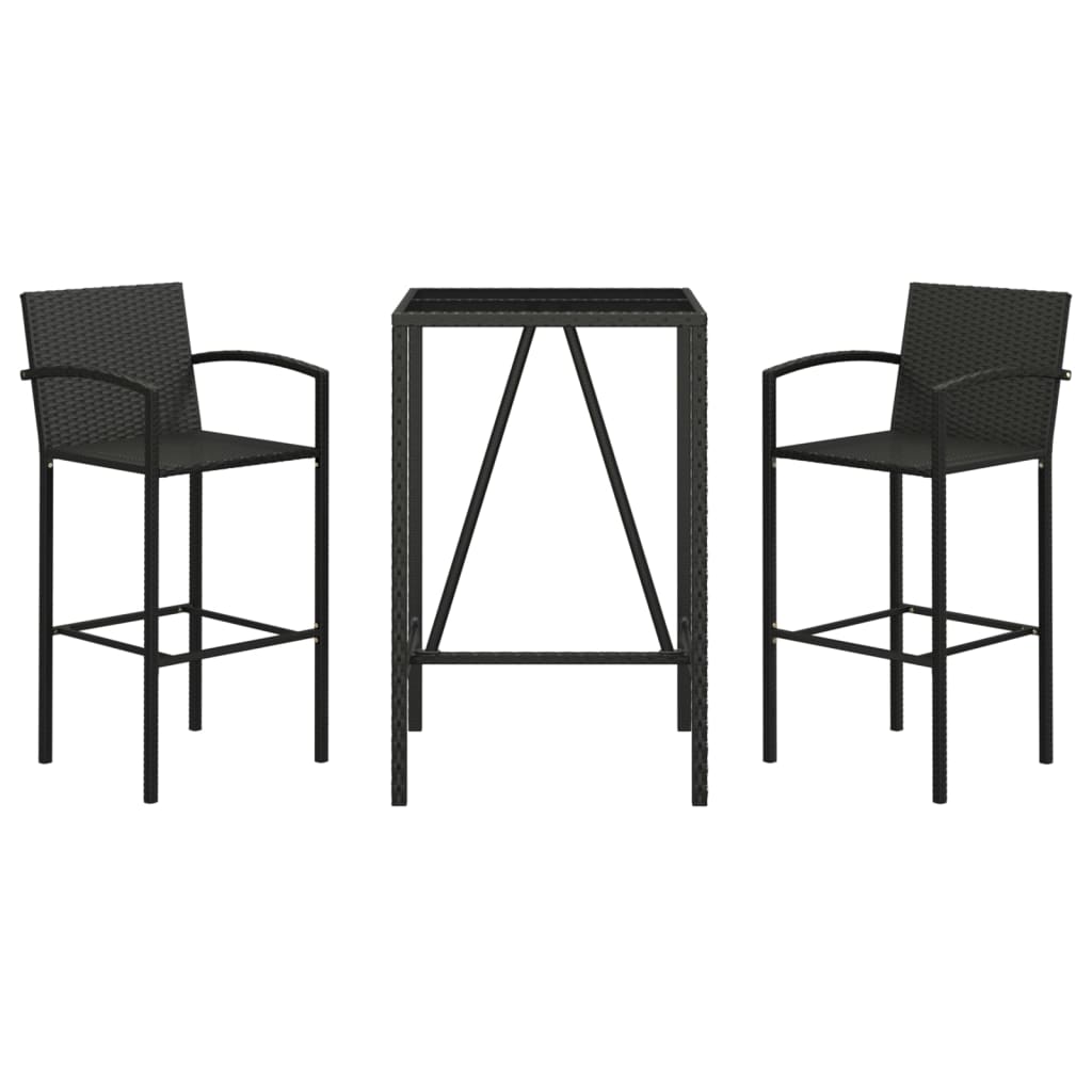 Set Bar da Giardino 3 pz Nero in Polyrattan | homemem39