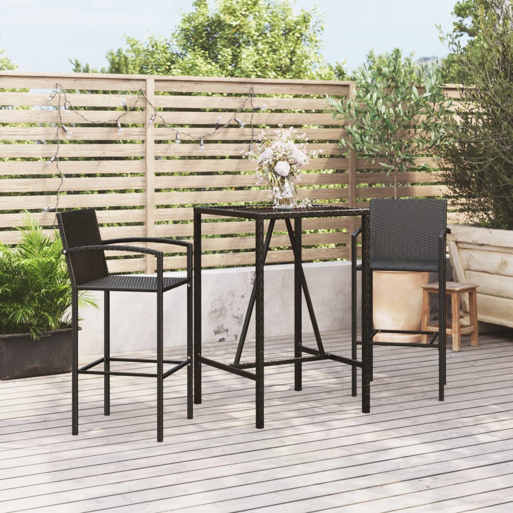 Set Bar da Giardino 3 pz Nero in Polyrattan | homemem39