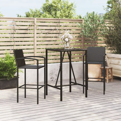 Set Bar da Giardino 3 pz Nero in Polyrattan | homemem39