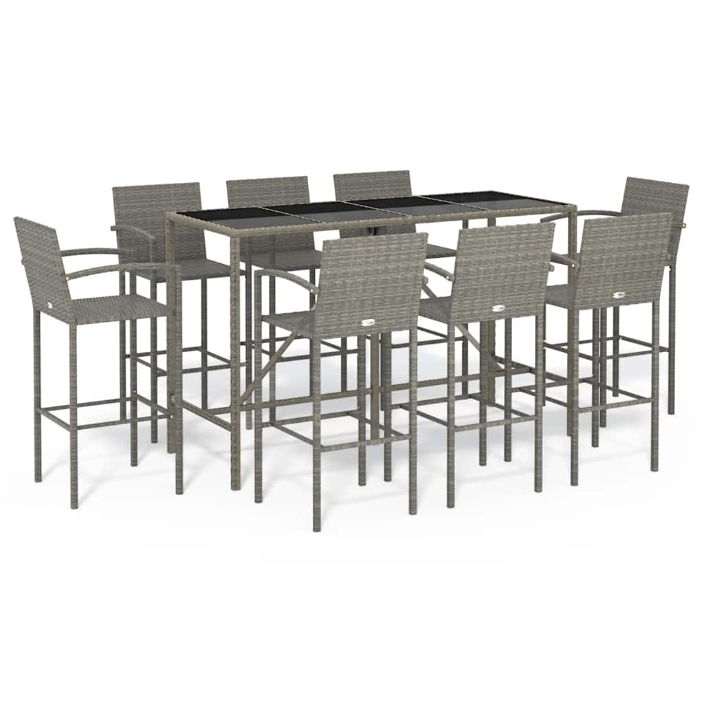 Set da Bar da Giardino 9pz Grigio in Polyrattan | homemem39