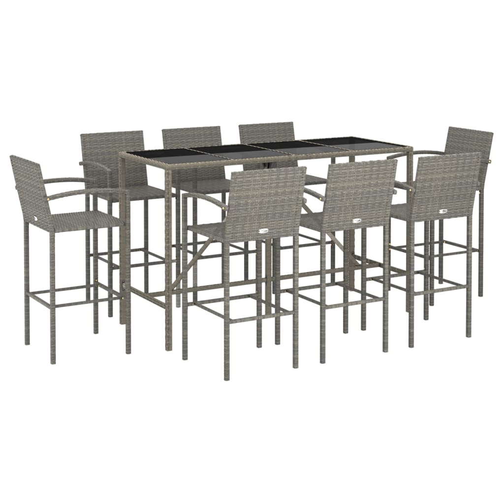 Set da Bar da Giardino 9pz Grigio in Polyrattan | homemem39