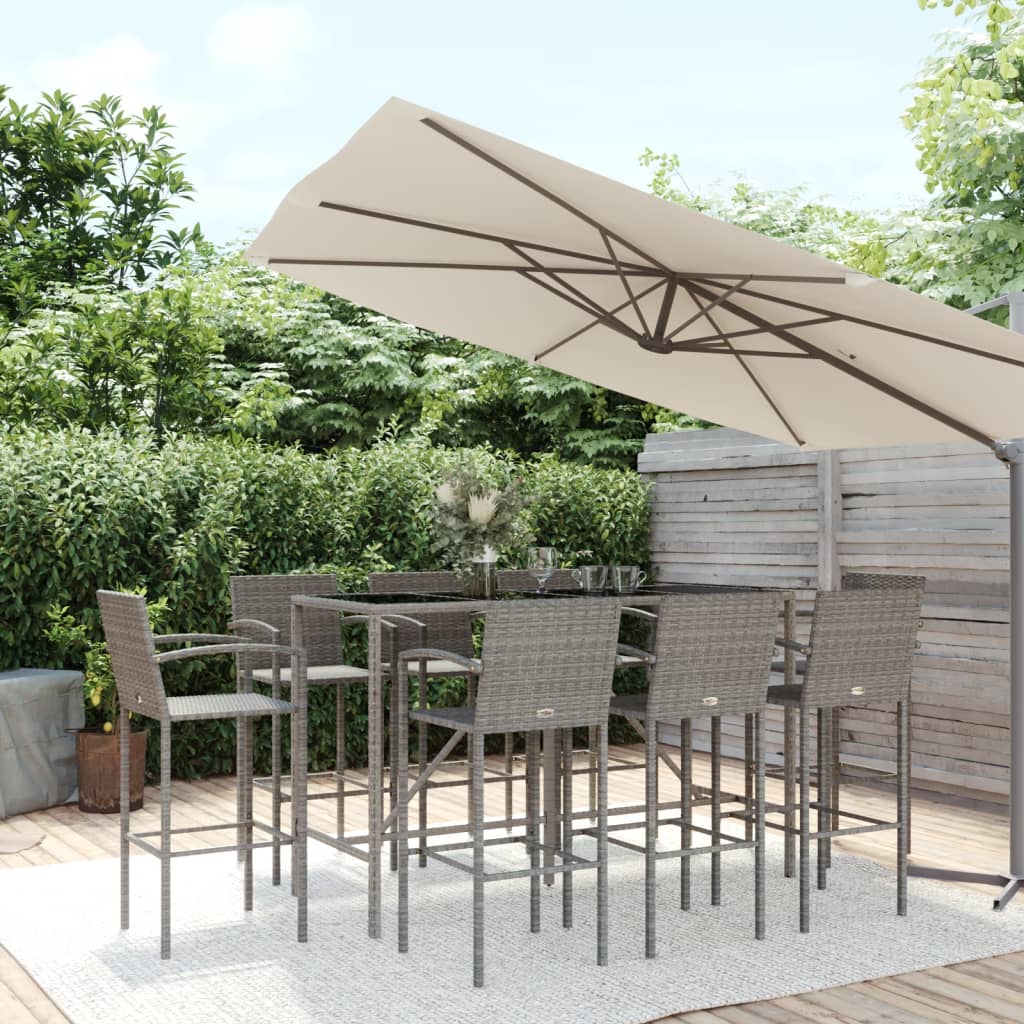 Set da Bar da Giardino 9pz Grigio in Polyrattan | homemem39