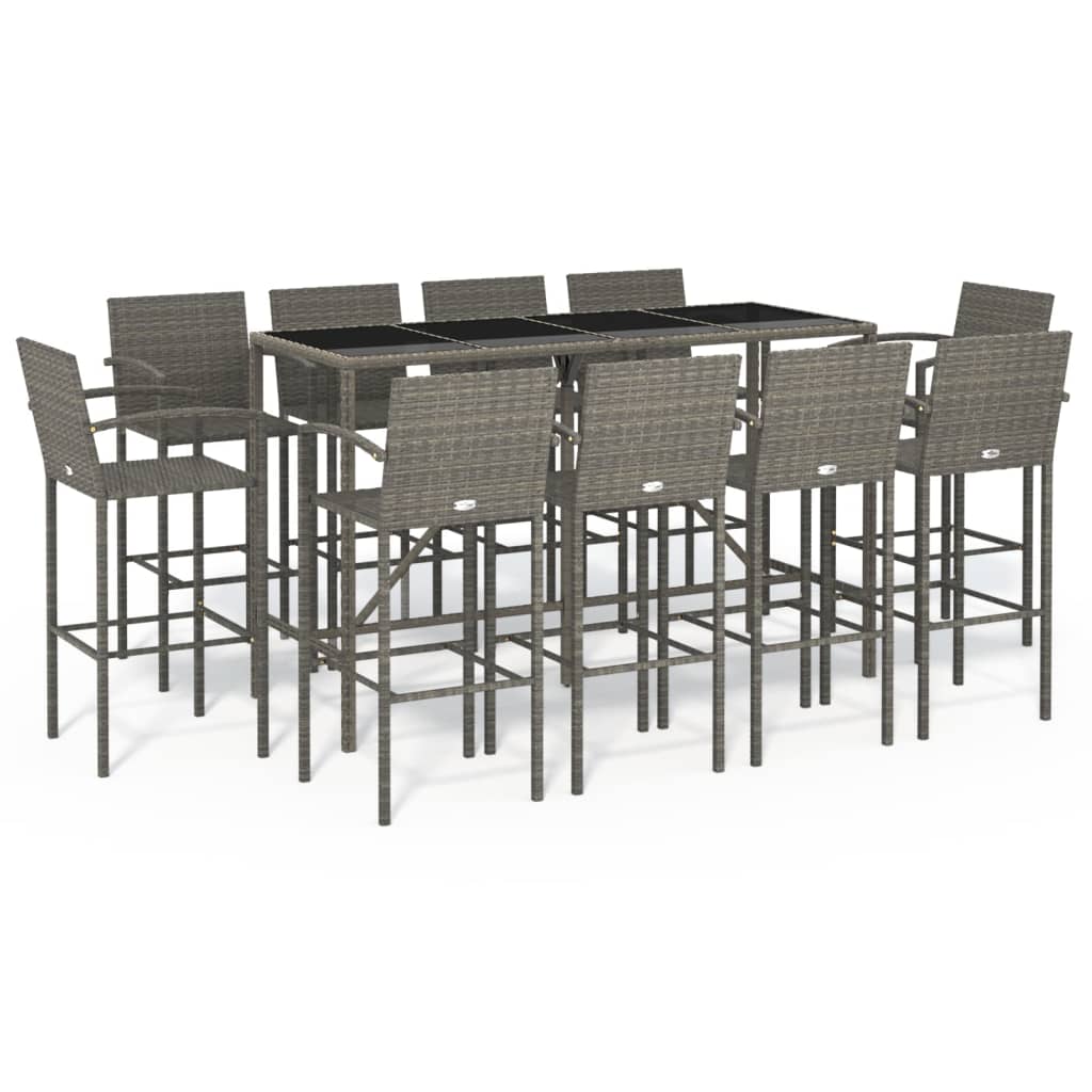 Set da Bar da Giardino 11 pz Grigio in Polyrattan | homemem39
