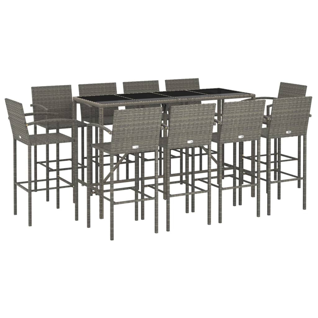 Set da Bar da Giardino 11 pz Grigio in Polyrattan | homemem39