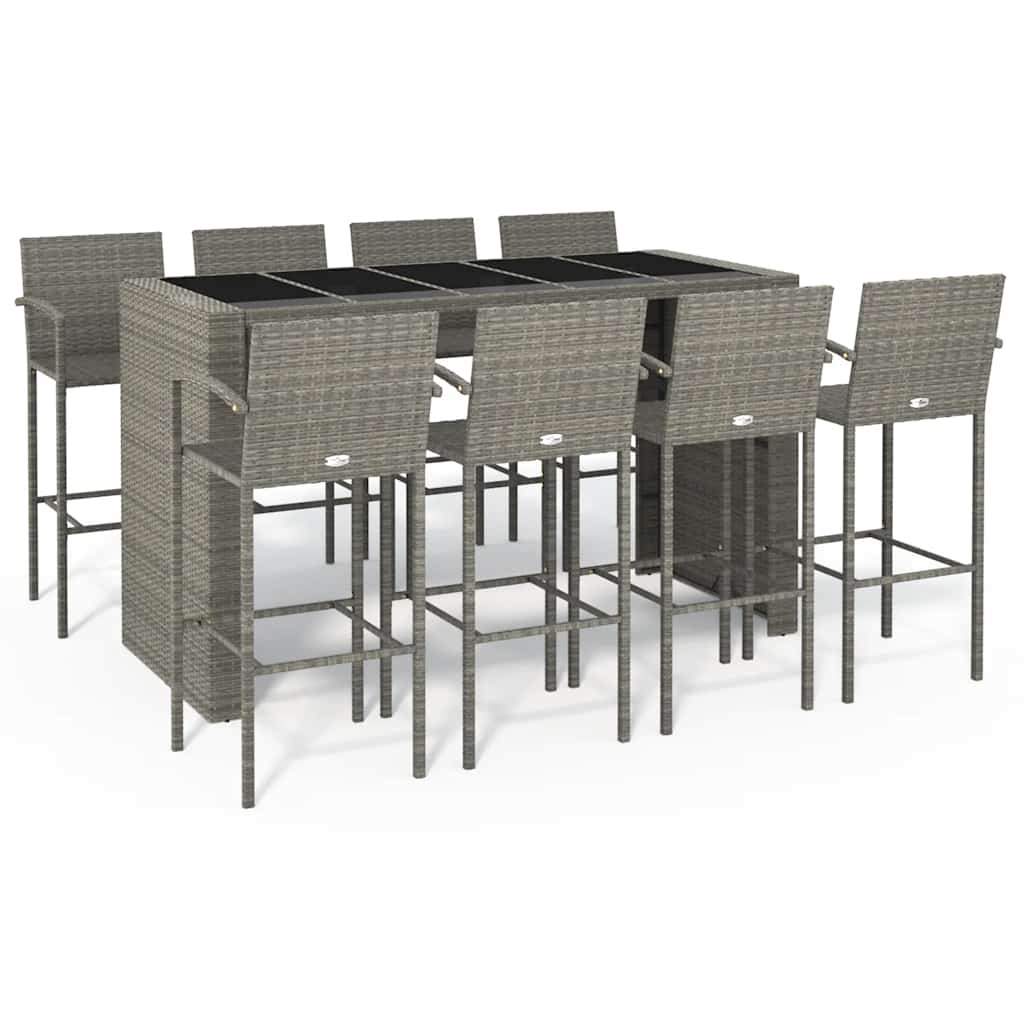 Set da Bar da Giardino 9pz Grigio in Polyrattan | homemem39