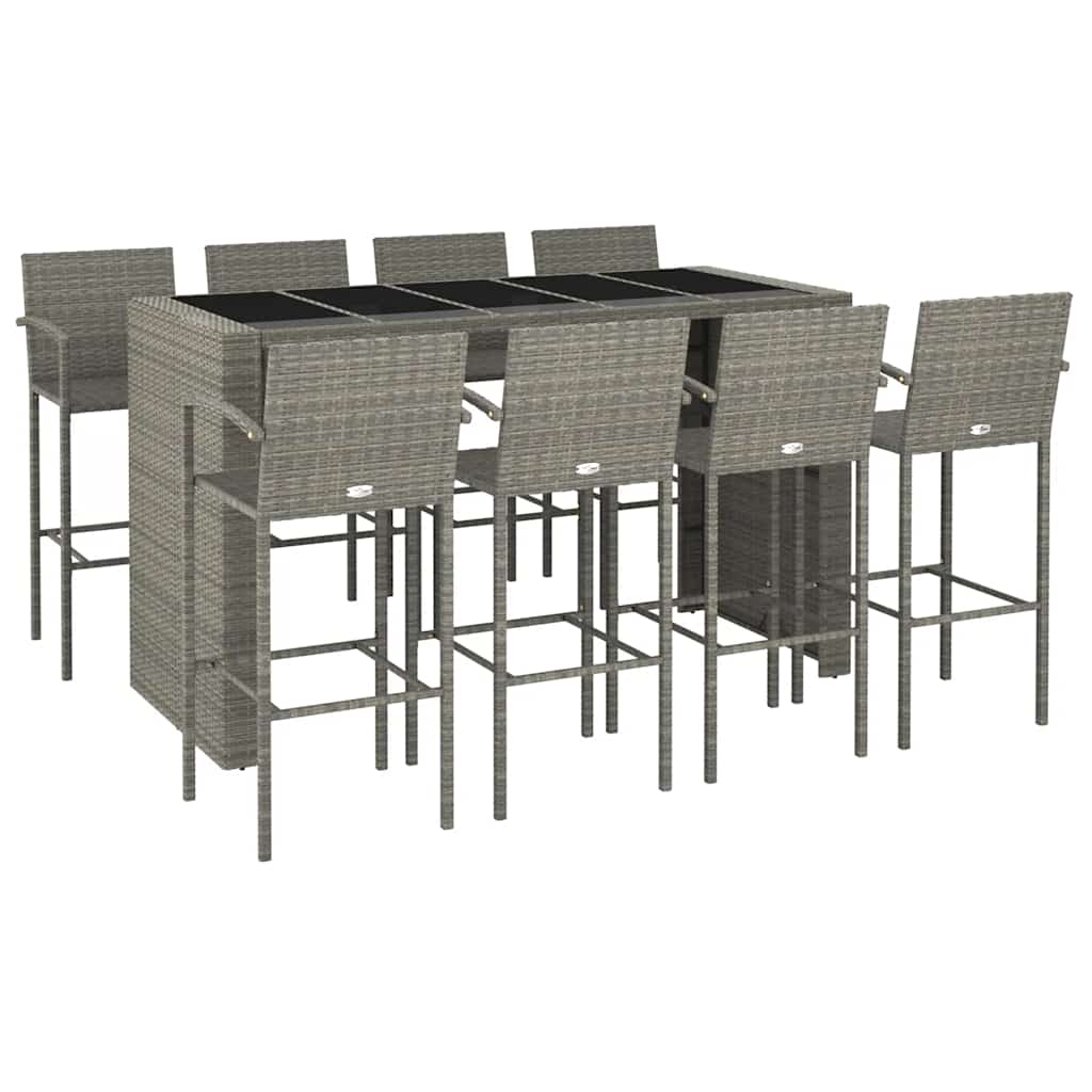Set da Bar da Giardino 9pz Grigio in Polyrattan | homemem39