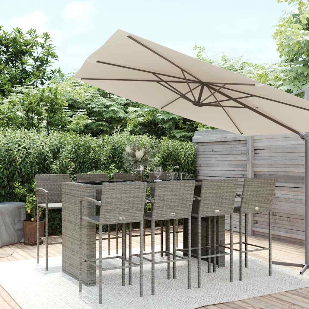 Set da Bar da Giardino 9pz Grigio in Polyrattan | homemem39