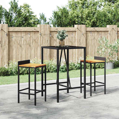 Set Bar Giardino 3 pz Nero Polyrattan e Legno Massello Acacia | homemem39