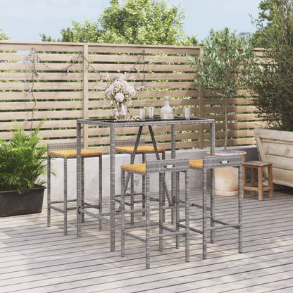 Set Bar Giardino 5pz Grigio Polyrattan e Legno Massello Acacia | homemem39