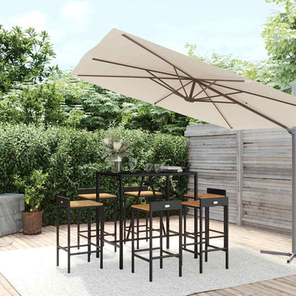 Set Bar Giardino 7 pz Nero Polyrattan e Legno Massello Acacia | homemem39