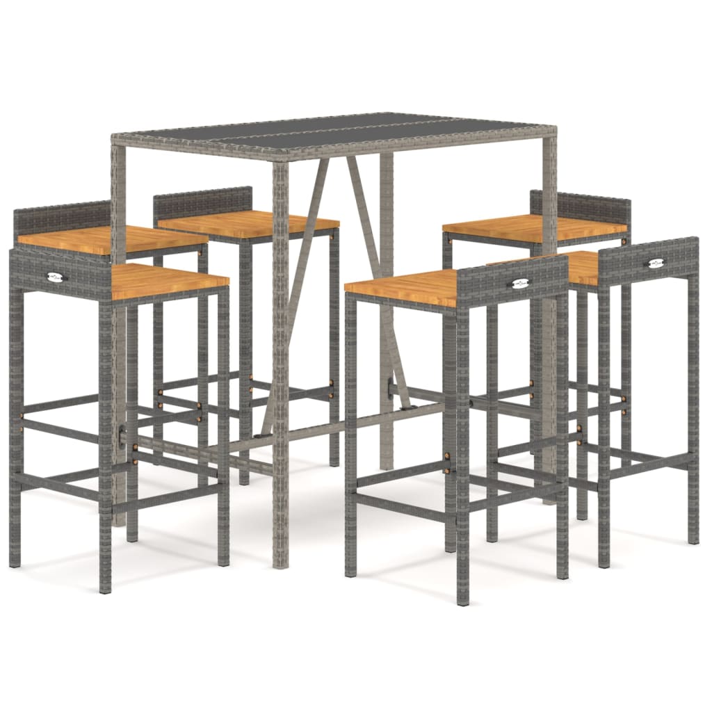 Set Bar Giardino 7pz Grigio Polyrattan e Legno Massello Acacia | homemem39