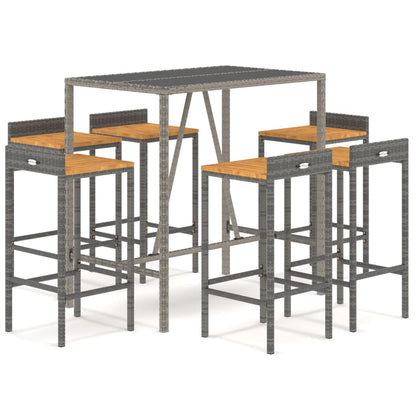 Set Bar Giardino 7pz Grigio Polyrattan e Legno Massello Acacia | homemem39